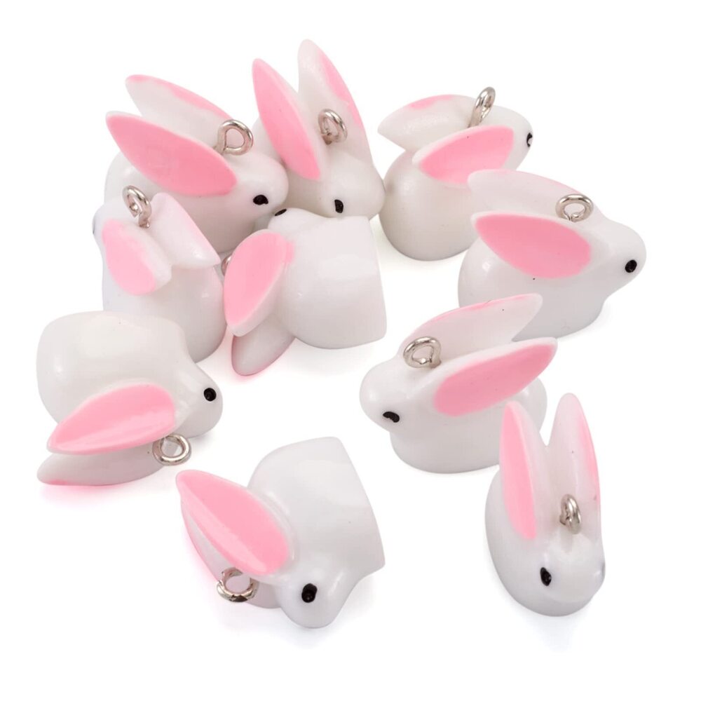 2825 Beadthoven 40pcs White Rabbit Resin Charm Pendants Mini Easter Bunny